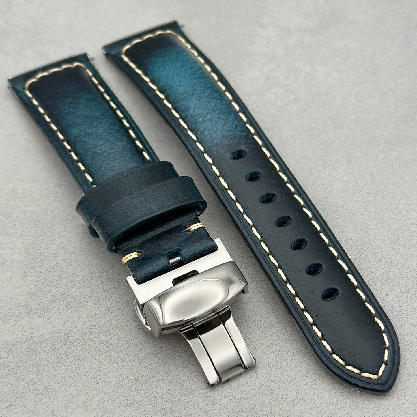 The Berlin: Cracked Blue Padded Leather Samsung Galaxy Watch Ultra Strap