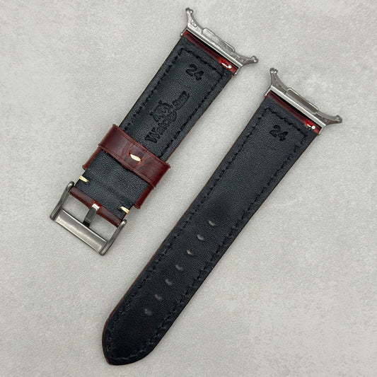 The Berlin: Cracked Burgundy Padded Leather Samsung Galaxy Watch Ultra Strap