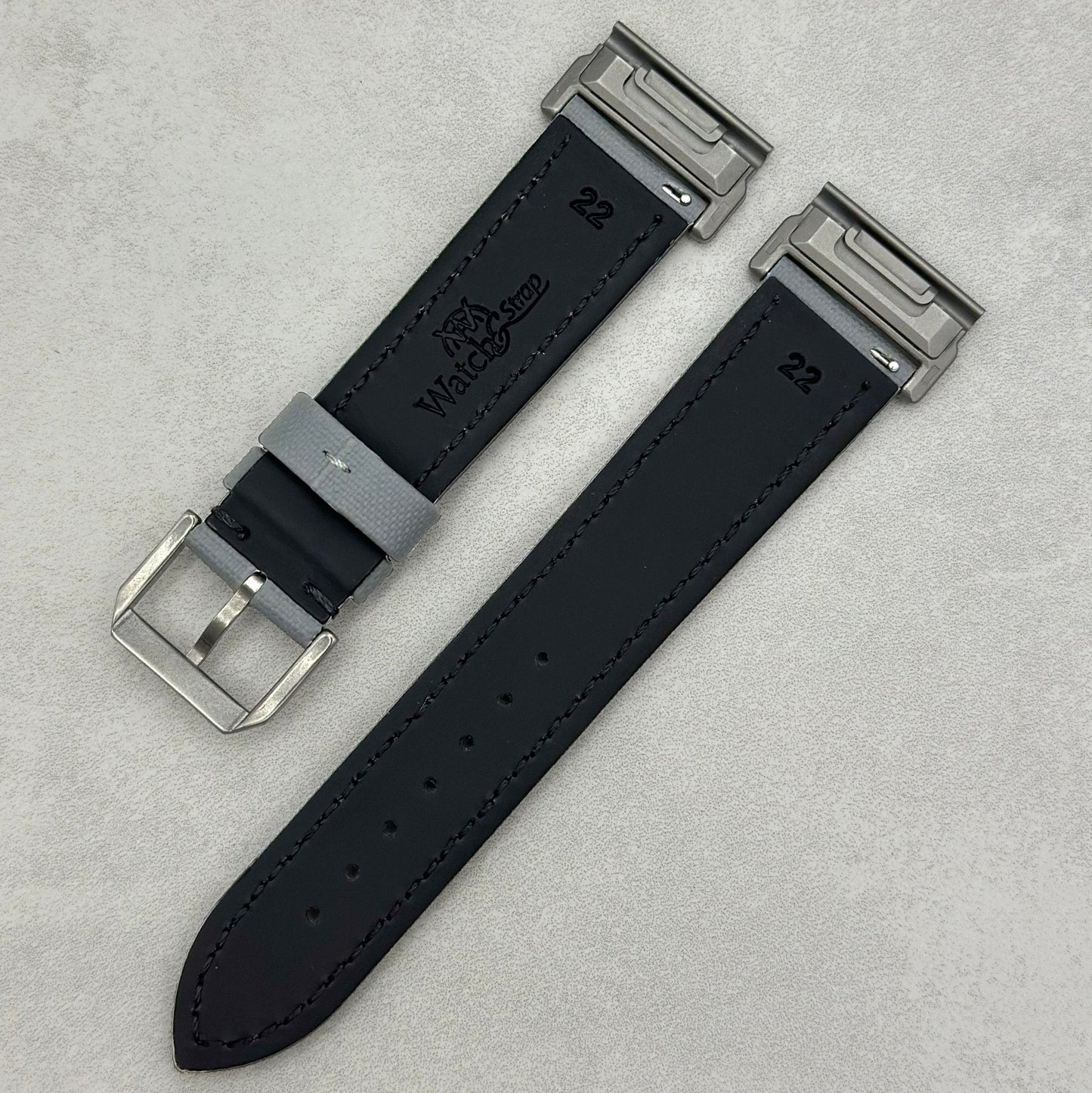 The Bermuda: Grey Sail Cloth Garmin QuickFit Watch Strap With Black Stitching