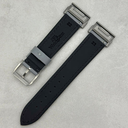 The Bermuda: Grey Sail Cloth Garmin QuickFit Watch Strap With Black Stitching