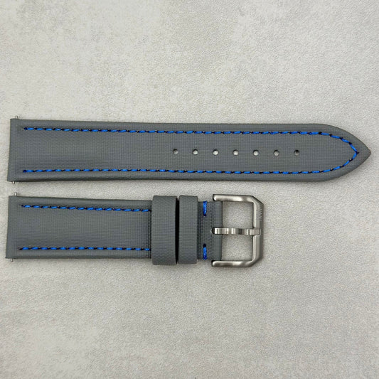 The Bermuda: Grey Sail Cloth Watch Strap With Contrast Blue Stitching