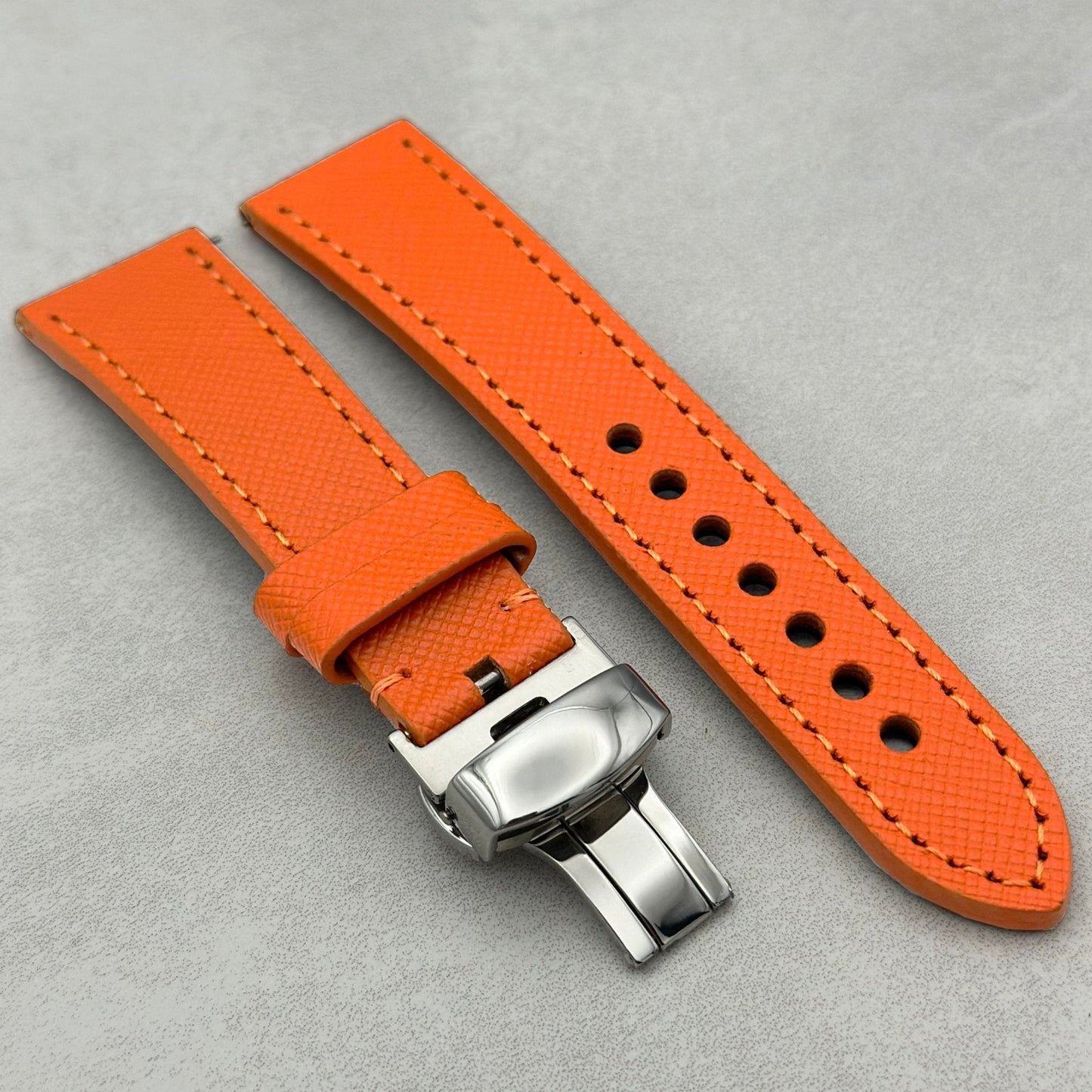 The Florence: Deep Saffron Orange Saffiano Leather Samsung Galaxy Watch Ultra Strap
