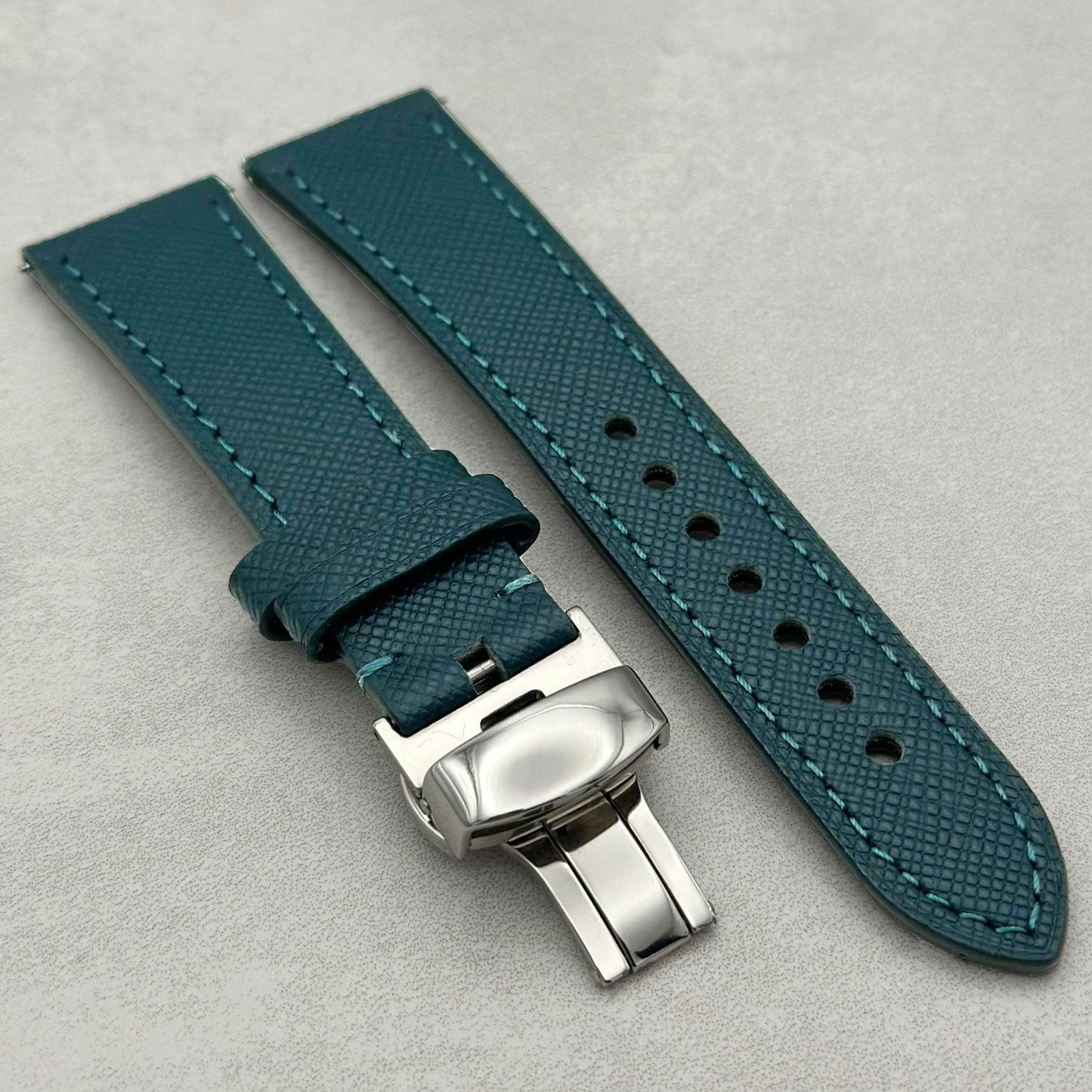 The Florence: Dark Teal Blue Saffiano Leather Samsung Galaxy Watch Ultra Strap
