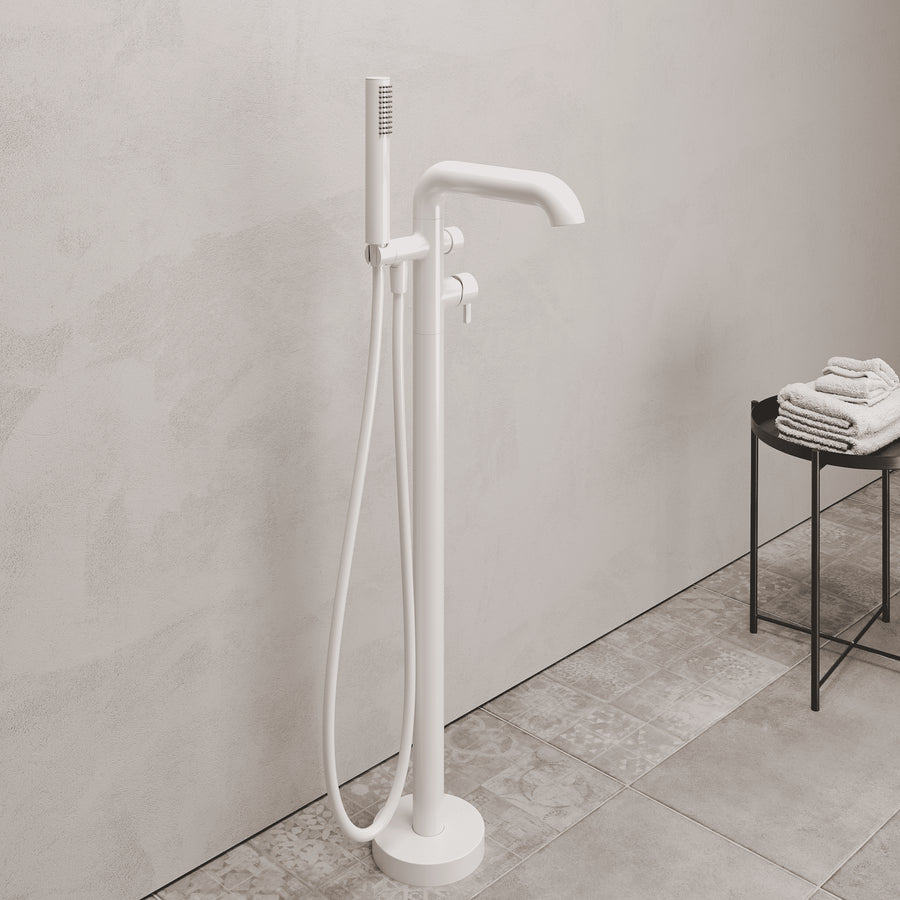 Lia Freestanding Bath Mixer with Shower Set - White