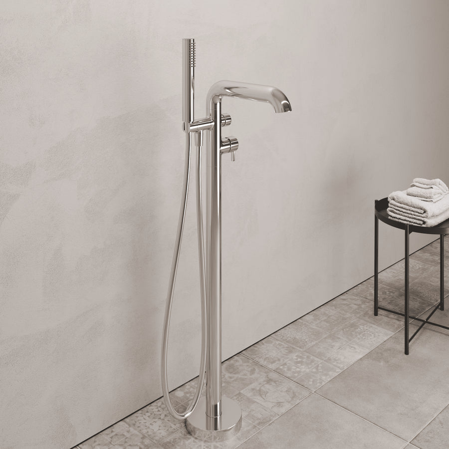 Lia Freestanding Bath Mixer with Shower Set - Chrome