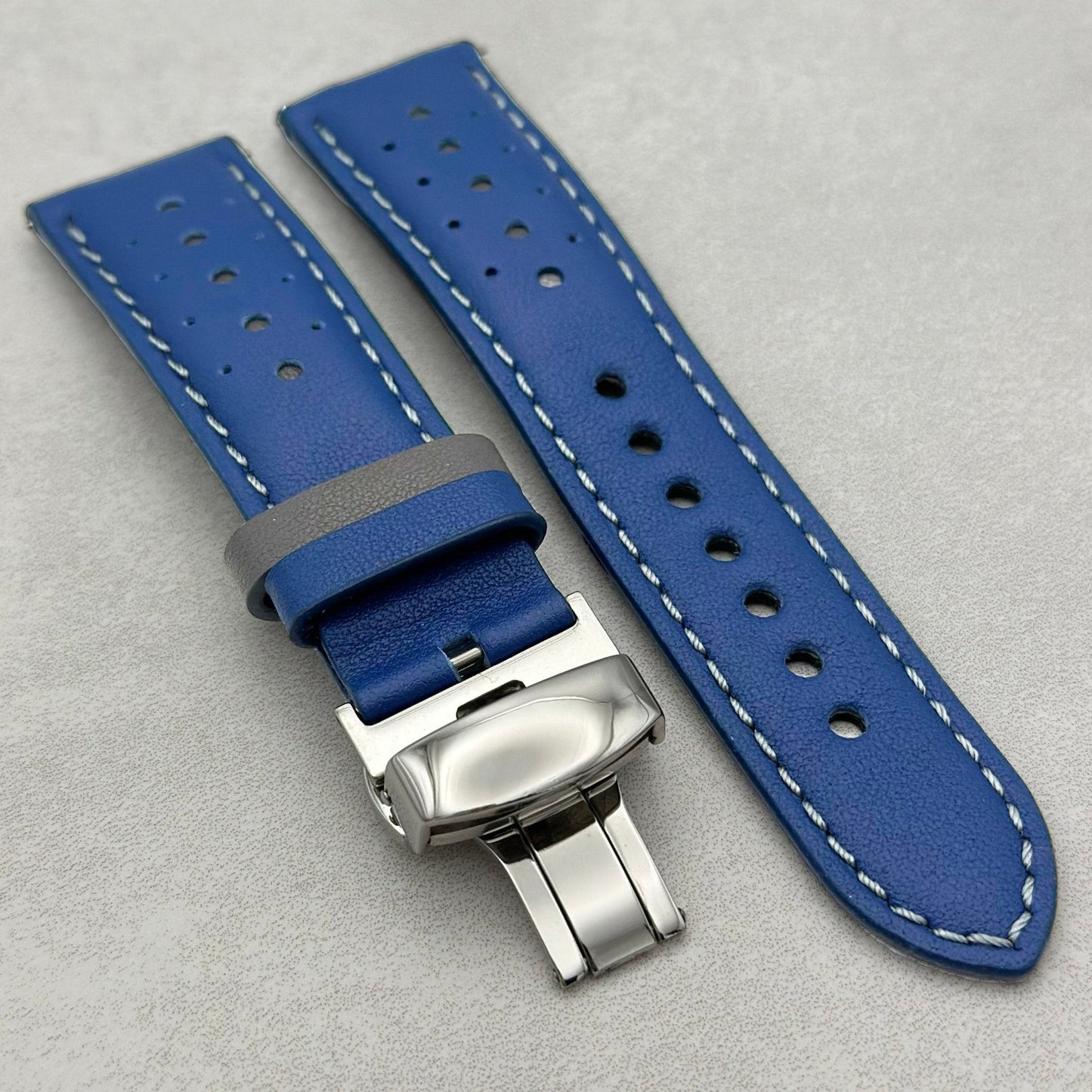 Le Mans: Cobalt Blue and Grey Leather Padded Racing Watch Strap
