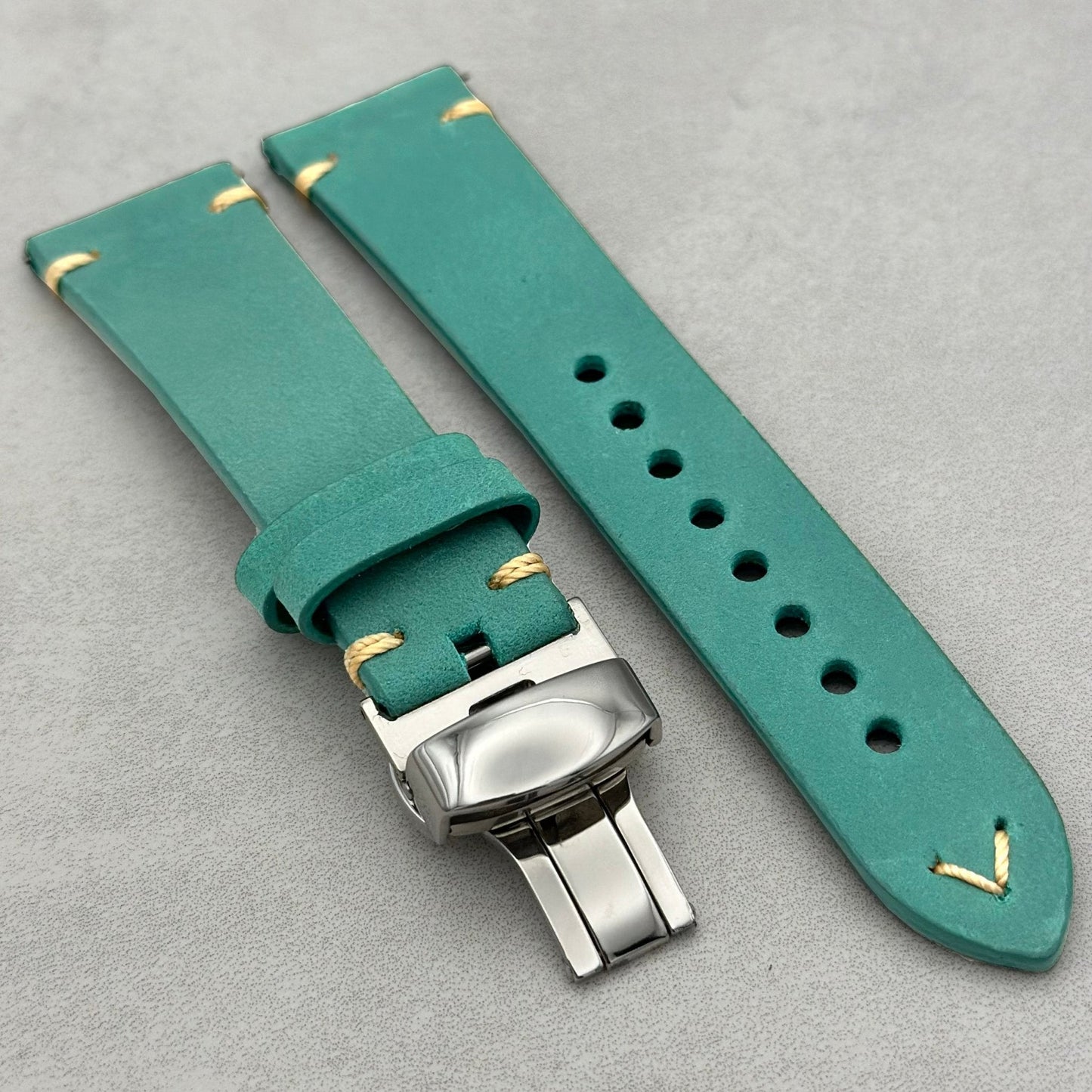 The Madrid: Caribbean Blue Vintage Full Grain Leather Garmin QuickFit Watch Strap