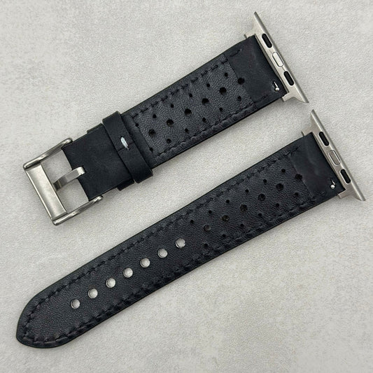 The Monte Carlo: Jet Black Perforated Leather Apple Watch Strap