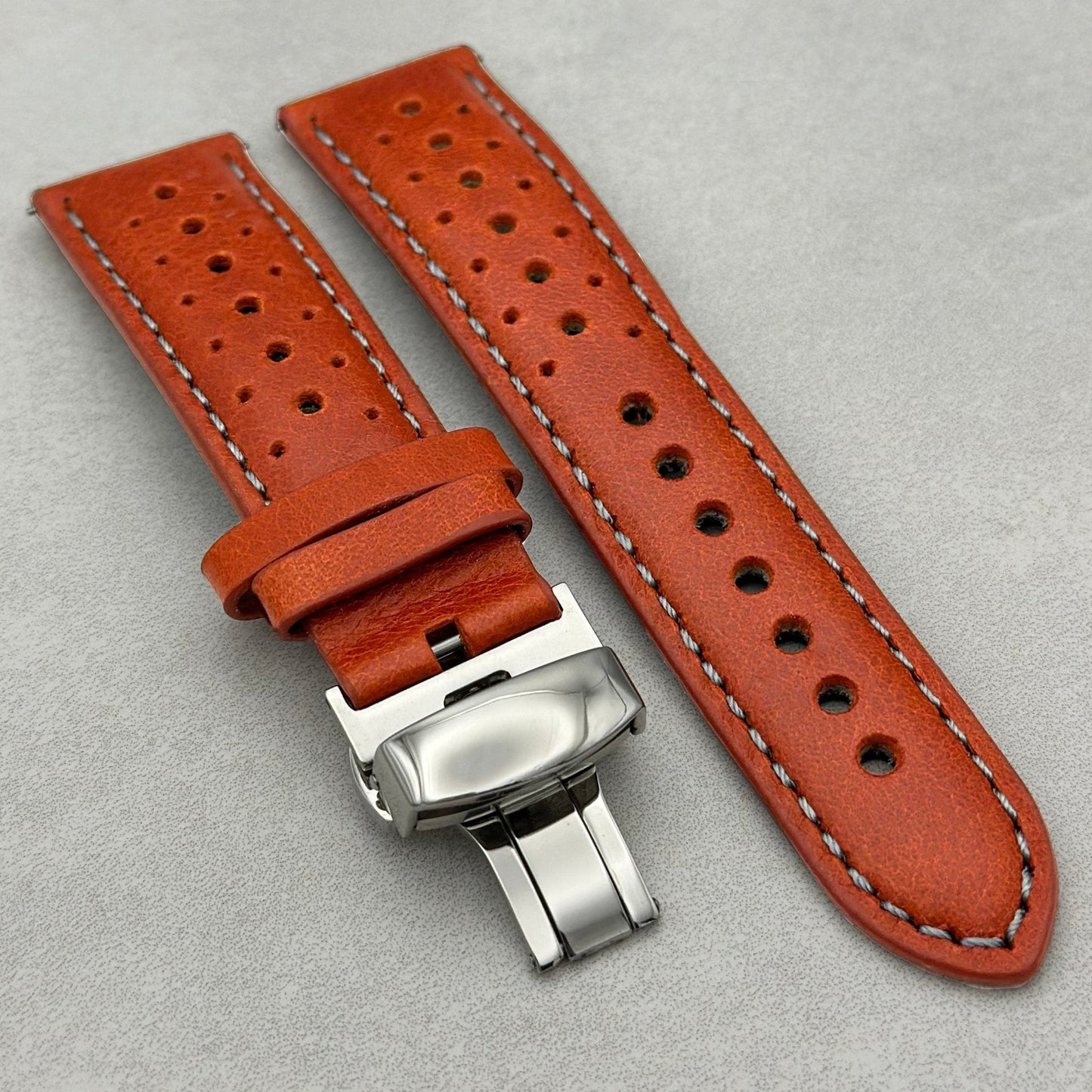 The Monte Carlo: Russet Orange Perforated Leather Rally Watch Strap
