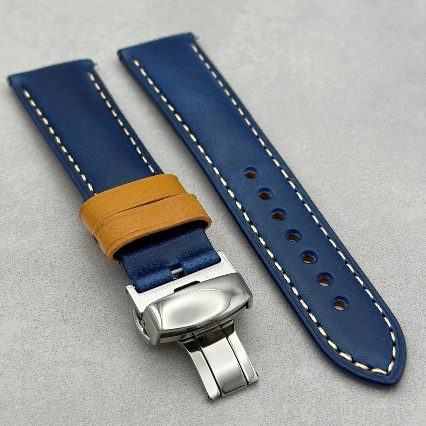 The Oxford: Navy Blue Padded Calf Skin Apple Watch Strap