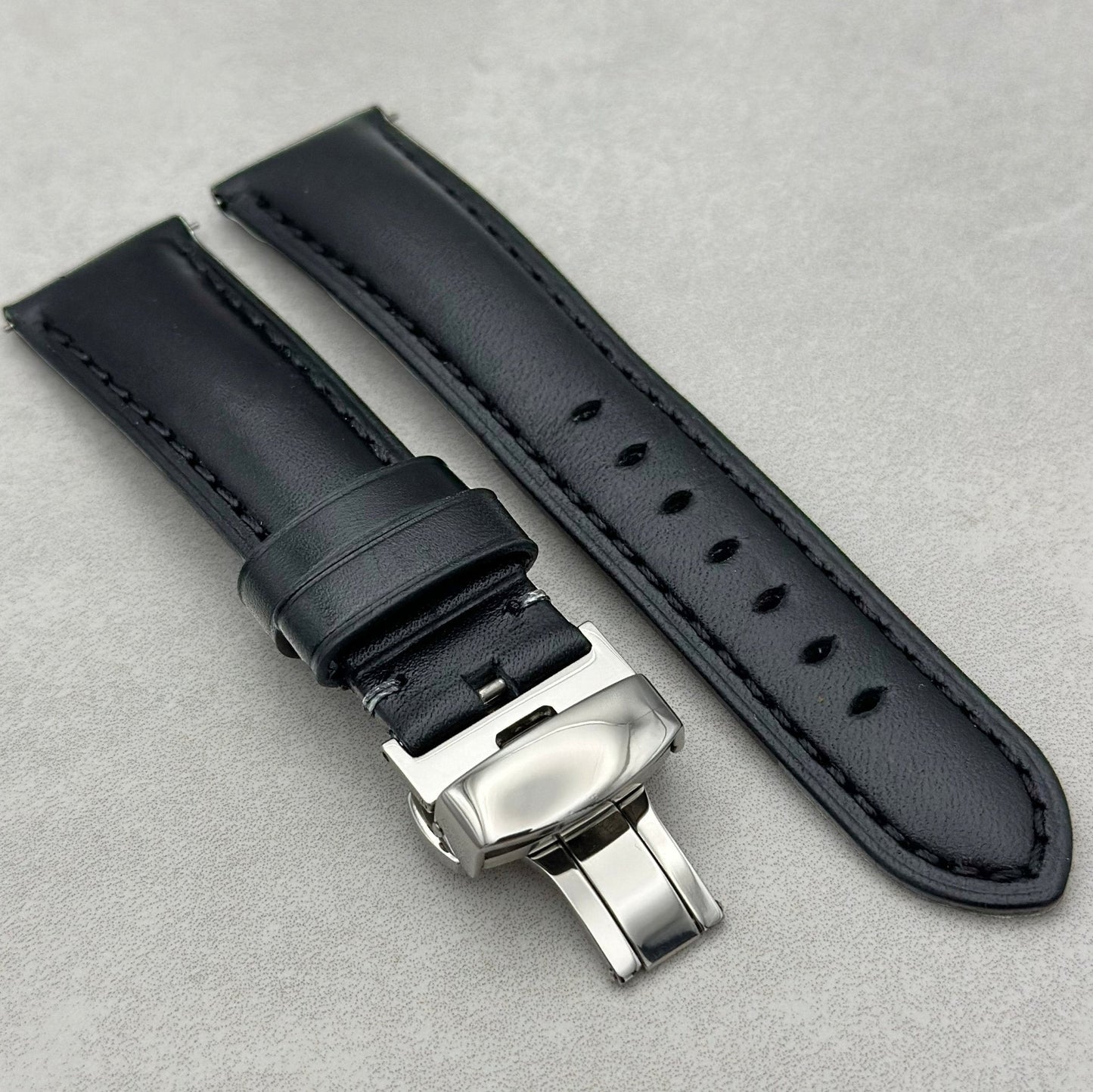 The Prague: Jet Black Vegetable Tanned Full Grain Leather Samsung Galaxy Watch Ultra Strap