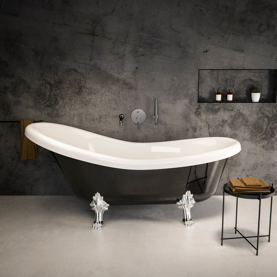 Kensington Freestanding Polished Black Roll-top Stone Bath 1745