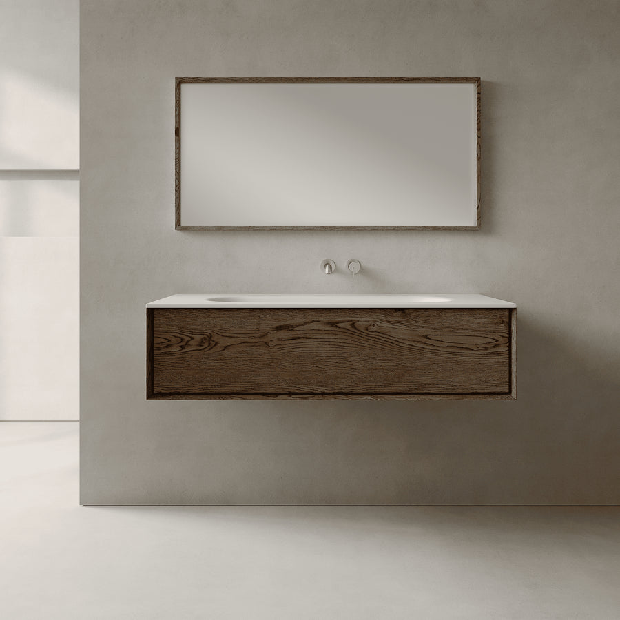 Valmere Smoked Wood 1200mm Vanity Unit - Single Drawer with Large Single Basin