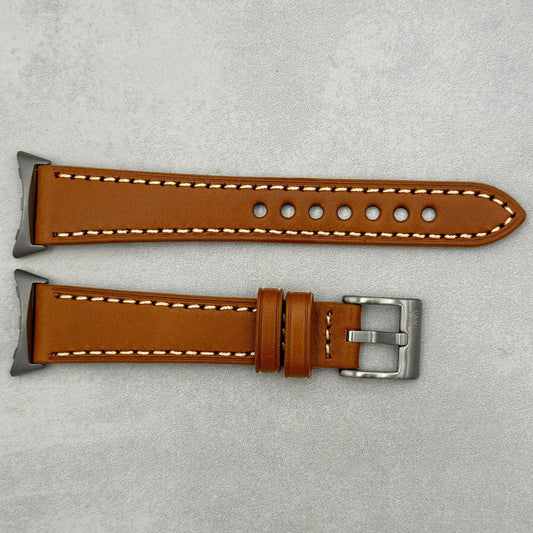 The Venice: Caramel Tan Italian Vegetable Tanned Leather Google Pixel Watch Strap