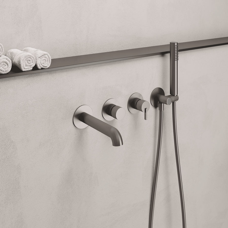 Lia Wall Mounted Bath Mixer with Shower Set - Titanium