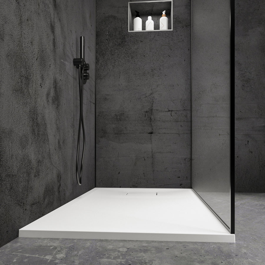 Meseta White Stone Resin Shower Tray 1200 x 700 front view