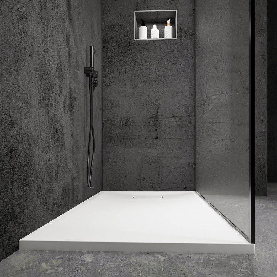 Meseta White Stone Resin Shower Tray 1400 x 700 front view