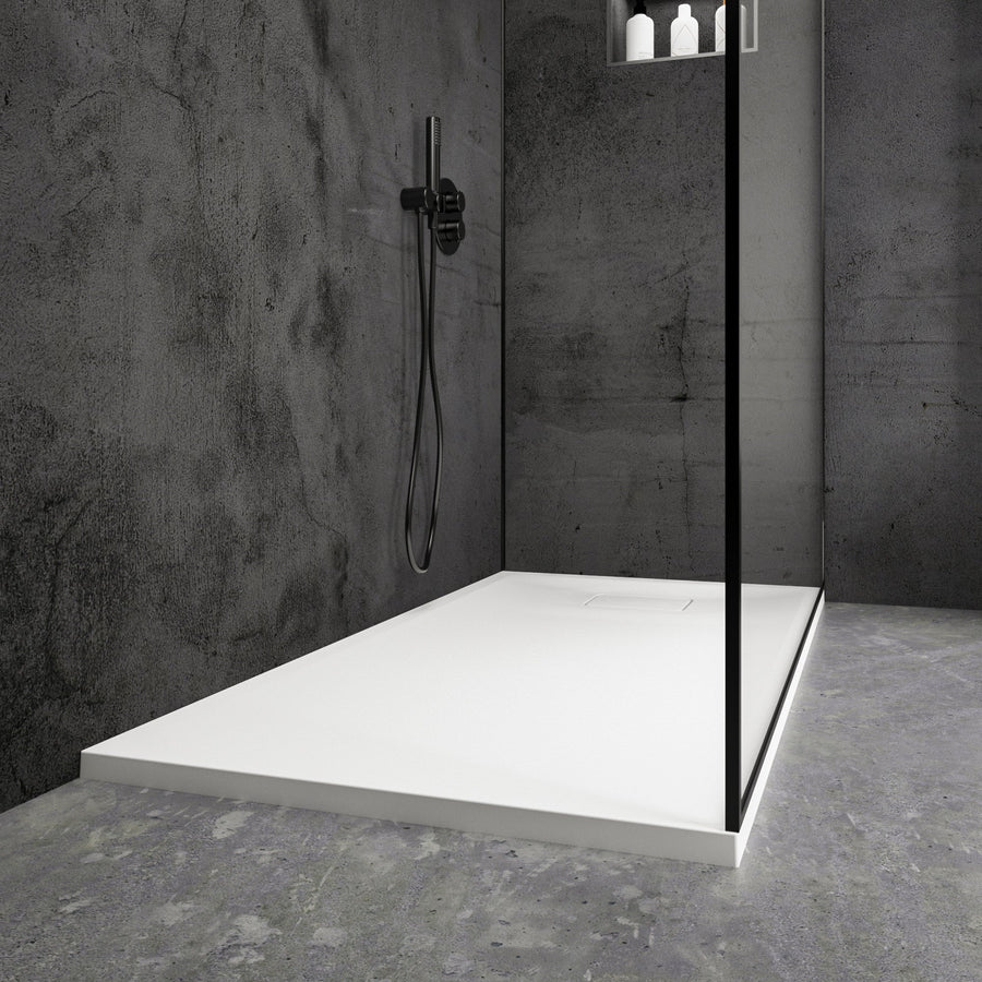 Meseta White Stone Resin Shower Tray 1400 x 700 low right hand side view