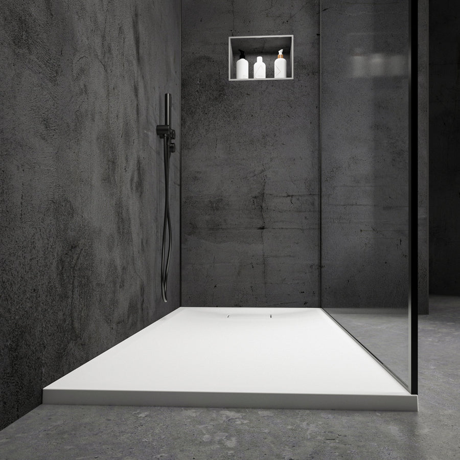 Meseta White Stone Resin Shower Tray 1600 x 700 front view