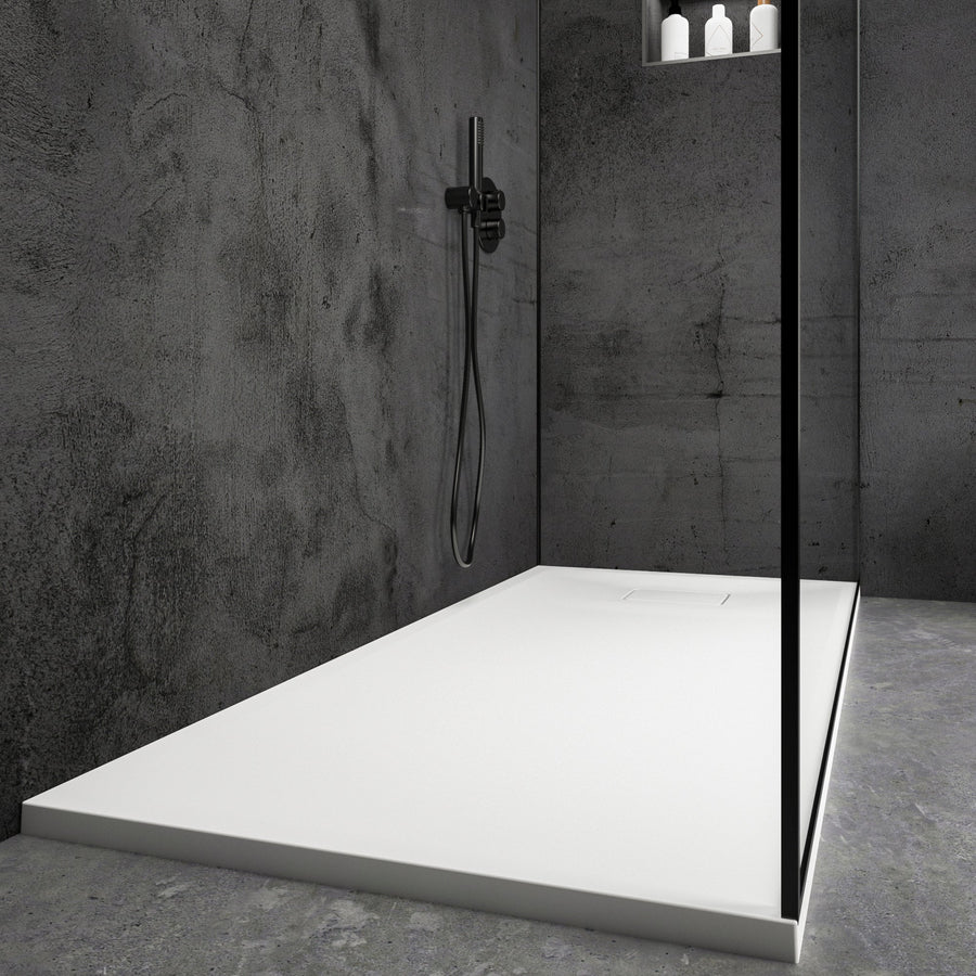 Meseta White Stone Resin Shower Tray 1600 x 700 low right hand side view