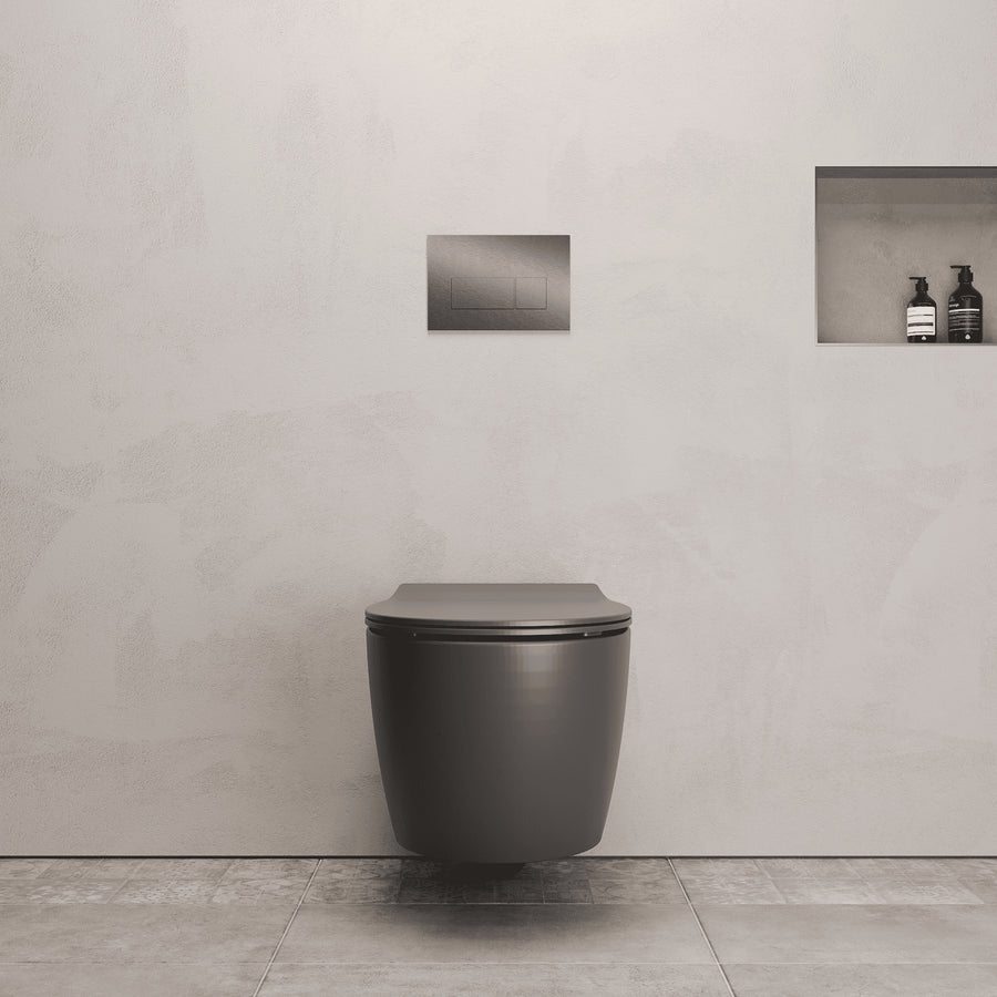 Onia Wall Hung Grey Toilet Set - with Concealed Frame, Cistern and Titanium Flush Plate