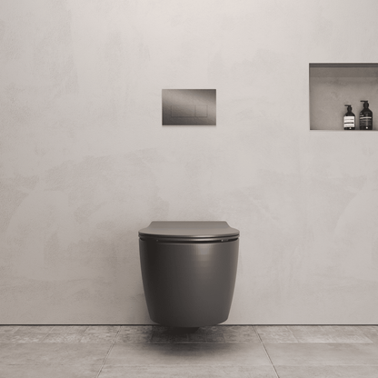 Onia Wall Hung Grey Toilet Set - with Concealed Frame, Cistern and Titanium Flush Plate