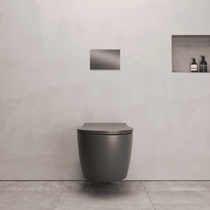 Onia Wall Hung Grey Toilet Set - with Concealed Frame, Cistern and Titanium Flush Plate
