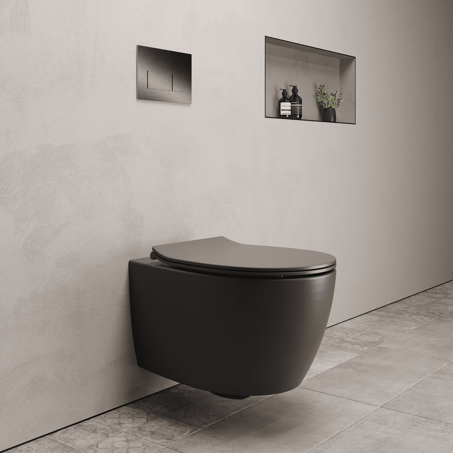 Onia Wall Hung Grey Toilet Set - with Concealed Frame, Cistern and Titanium Flush Plate