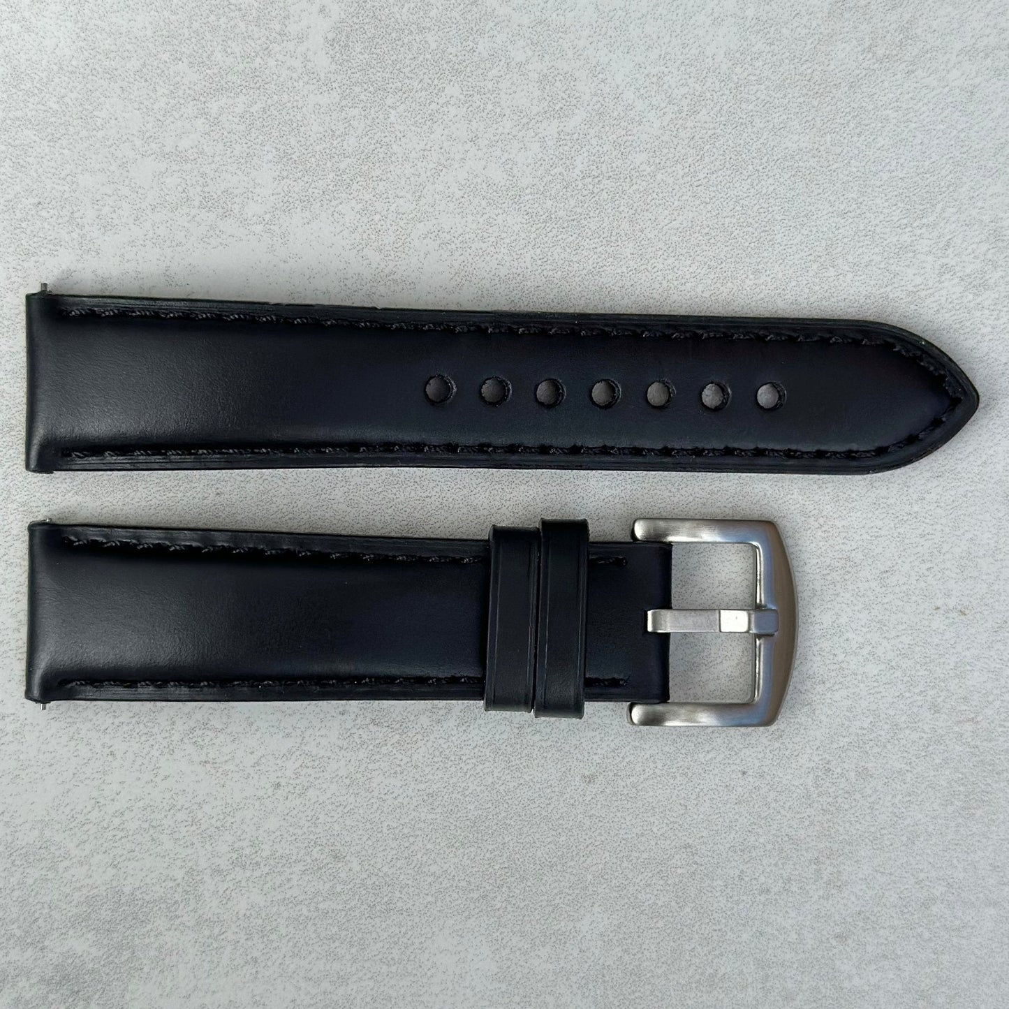 Athens jet black full grain leather watch strap. Padded leather watch strap. 18mm, 20mm, 22mm, 24mm. Watch And Strap.