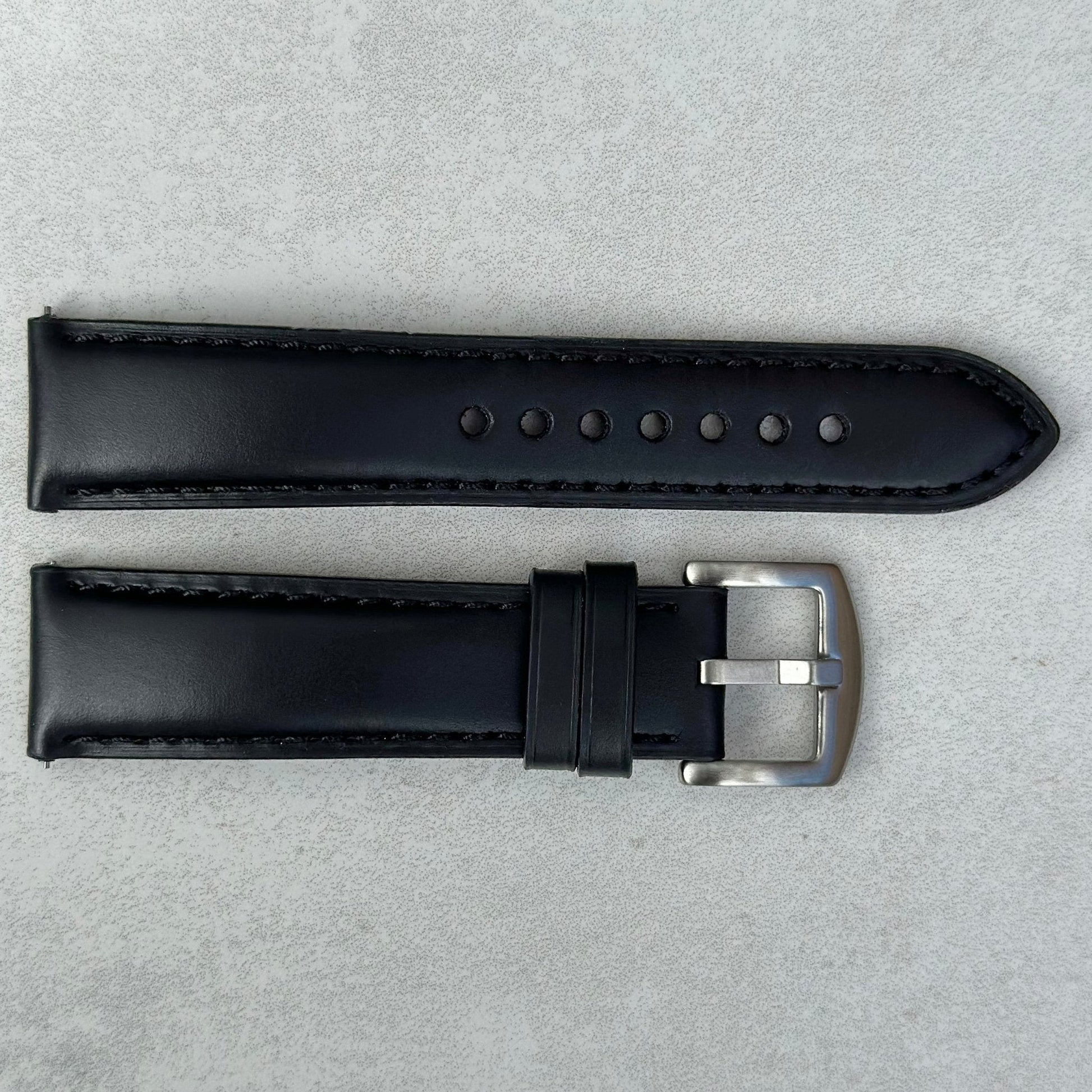 Athens jet black full grain leather watch strap. Padded leather watch strap. 18mm, 20mm, 22mm, 24mm. Watch And Strap.