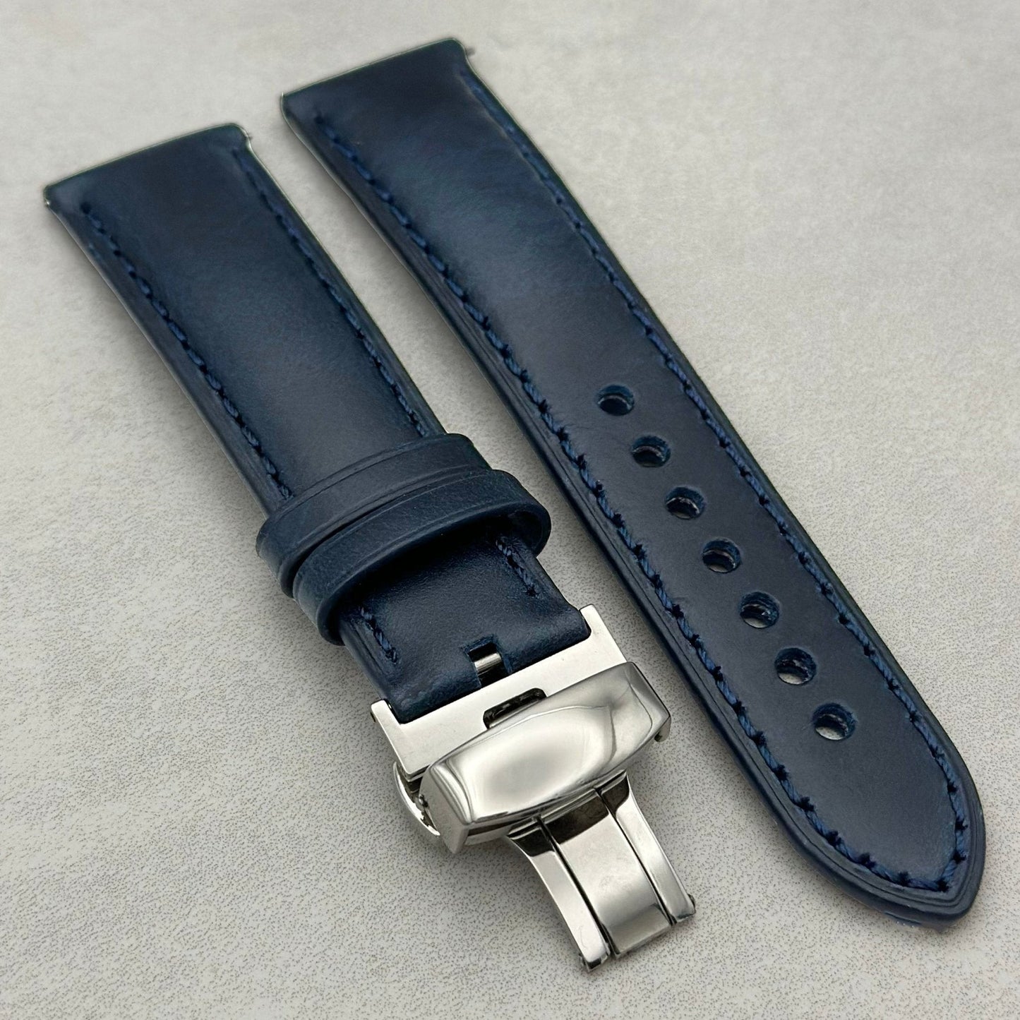 The Athens: Deep Ocean Blue Full Grain Leather Samsung Galaxy Watch Ultra Strap