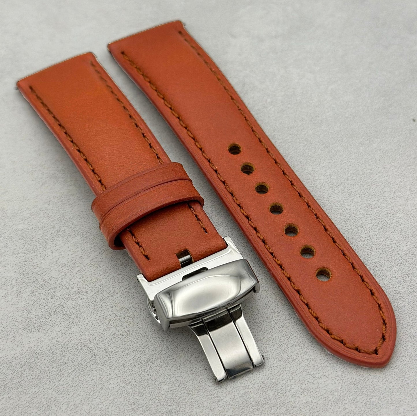 Athens desert sand leather Watch strap with polished butterfly clasp. 18mm, 20mm, 22mm, 24mm. Quick release
