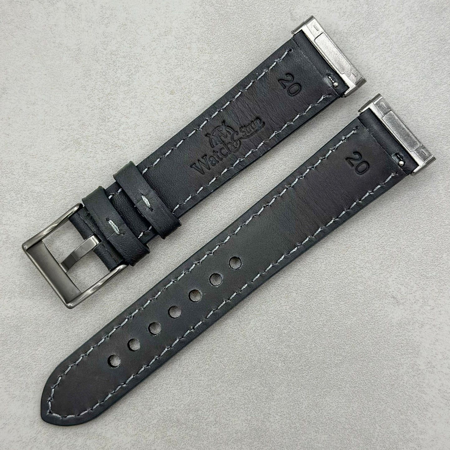 The Athens: Slate Grey Full Grain Leather Fitbit Versa/Sense Watch Strap