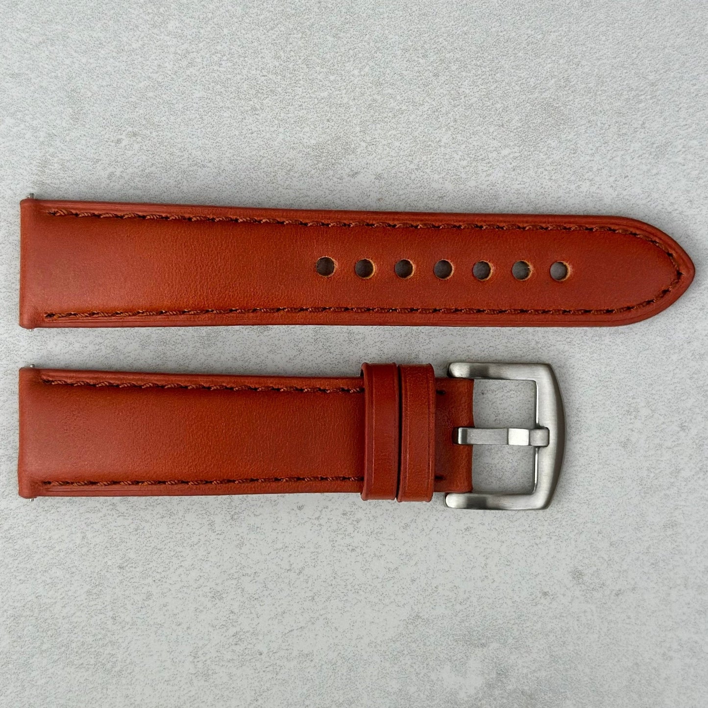 Athens burnt cinnamon full grain leather watch strap. Padded leather watch strap. 18mm, 20mm, 22mm, 24mm.