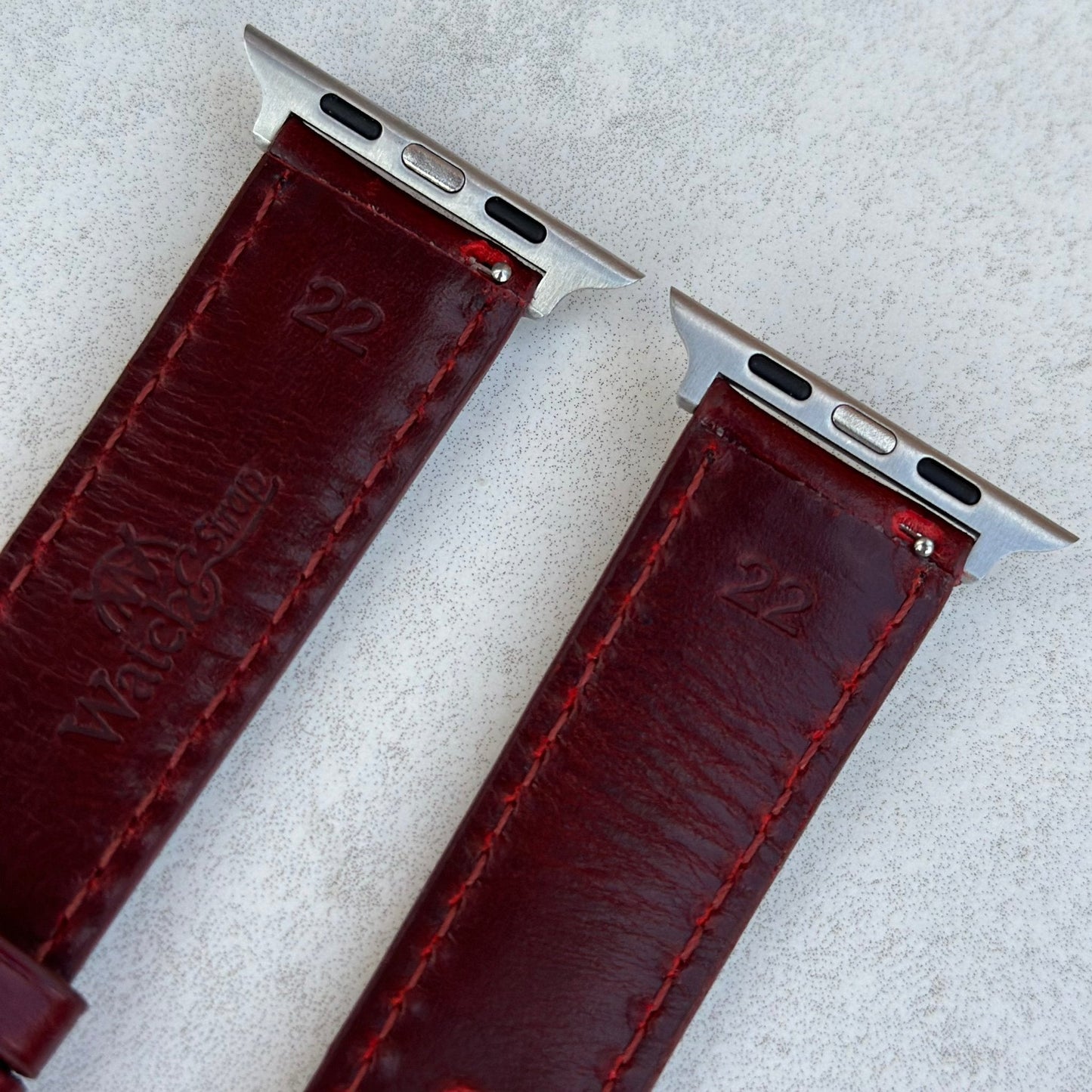 Athens red full grain leather Apple Watch strap. Watch And Strap