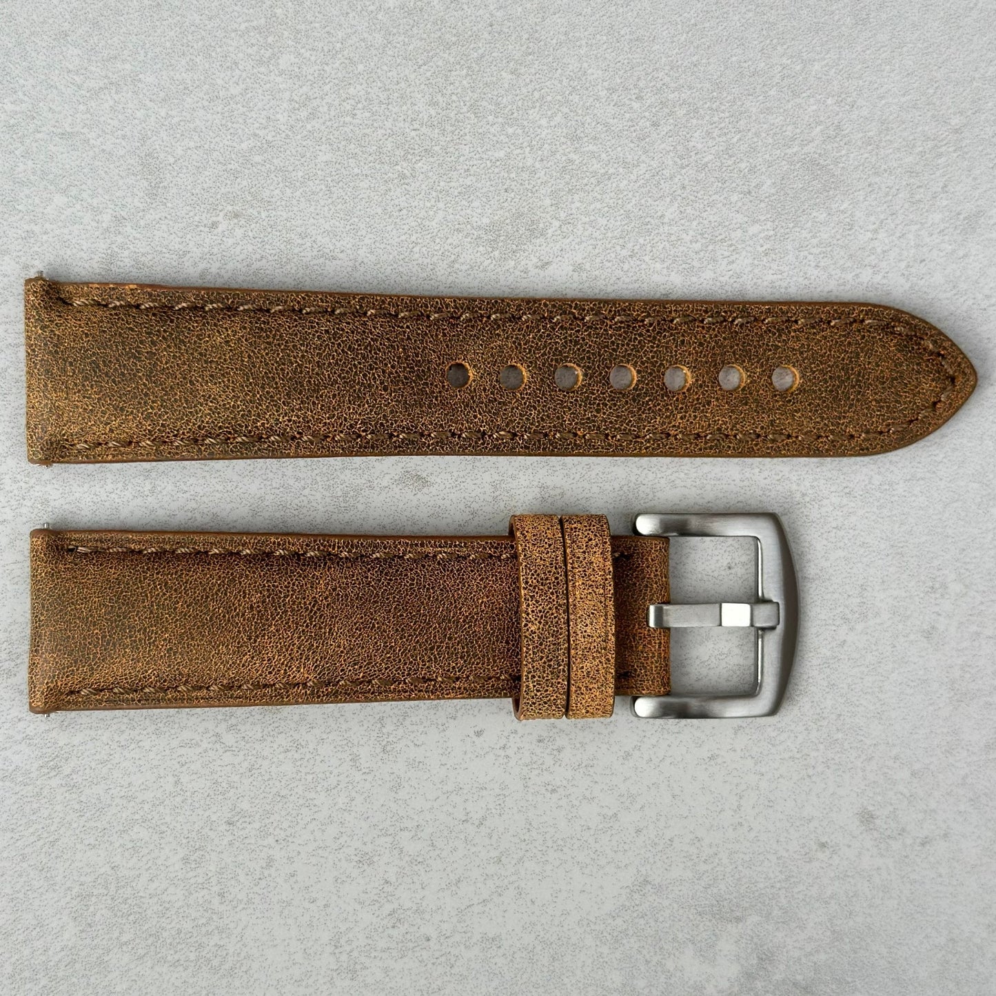 Athens Desert Sand vegetable tanned leather watch strap. 316L stainless steel buckle. 18mm, 20mm, 22mm, 24mm.