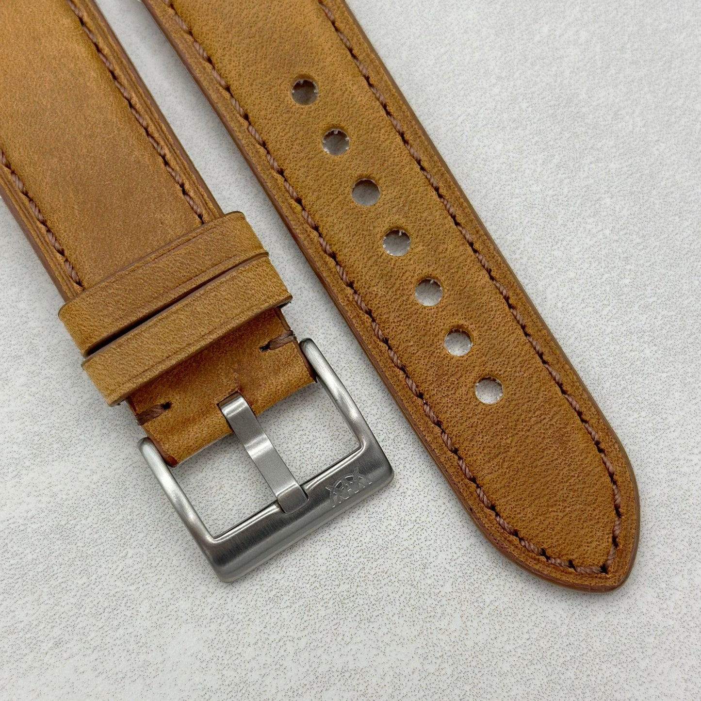 The Austin: Tan Brown Full Grain Leather Fitbit Versa/Sense Strap
