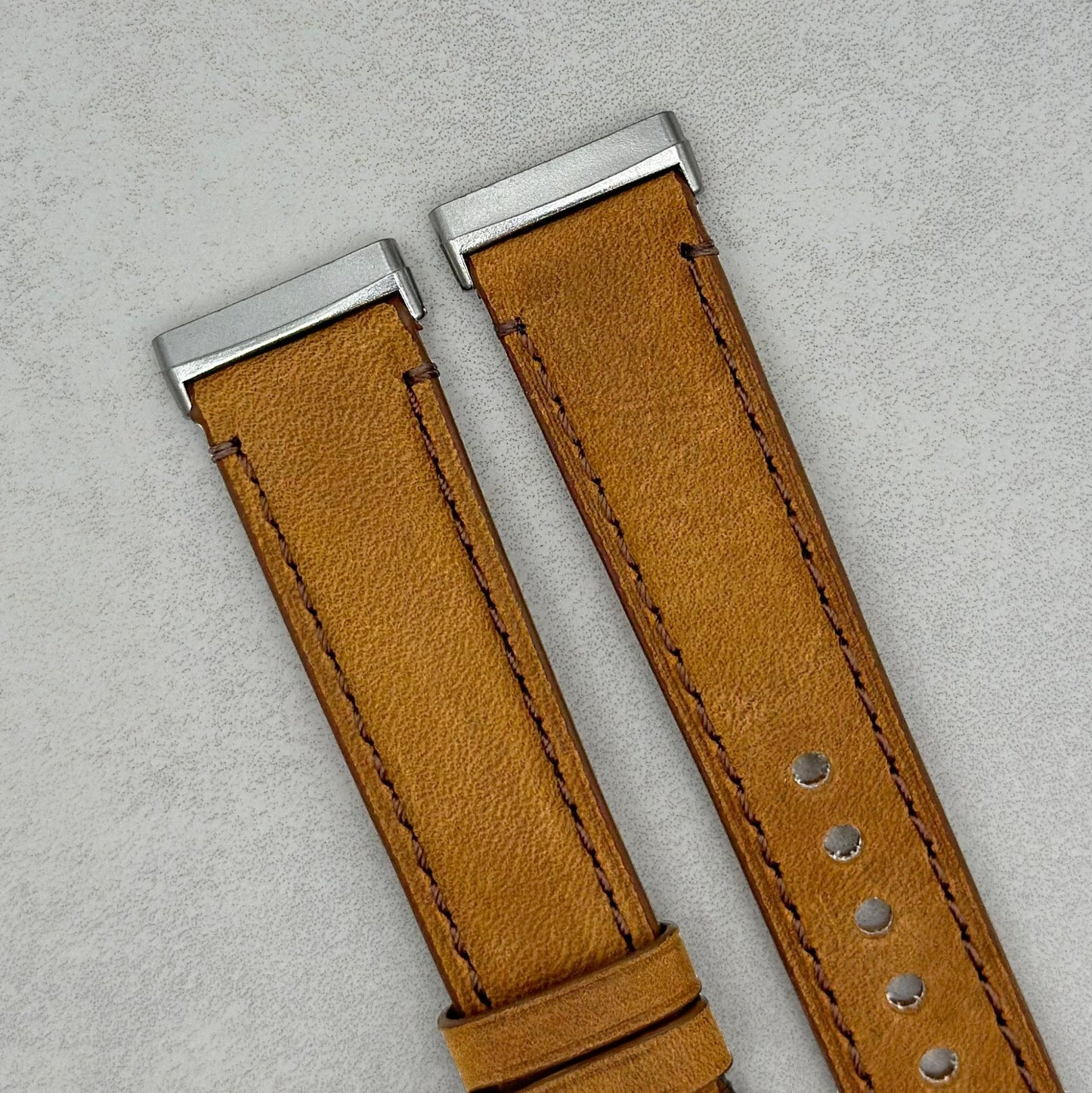 The Austin: Tan Brown Full Grain Leather Fitbit Versa/Sense Strap