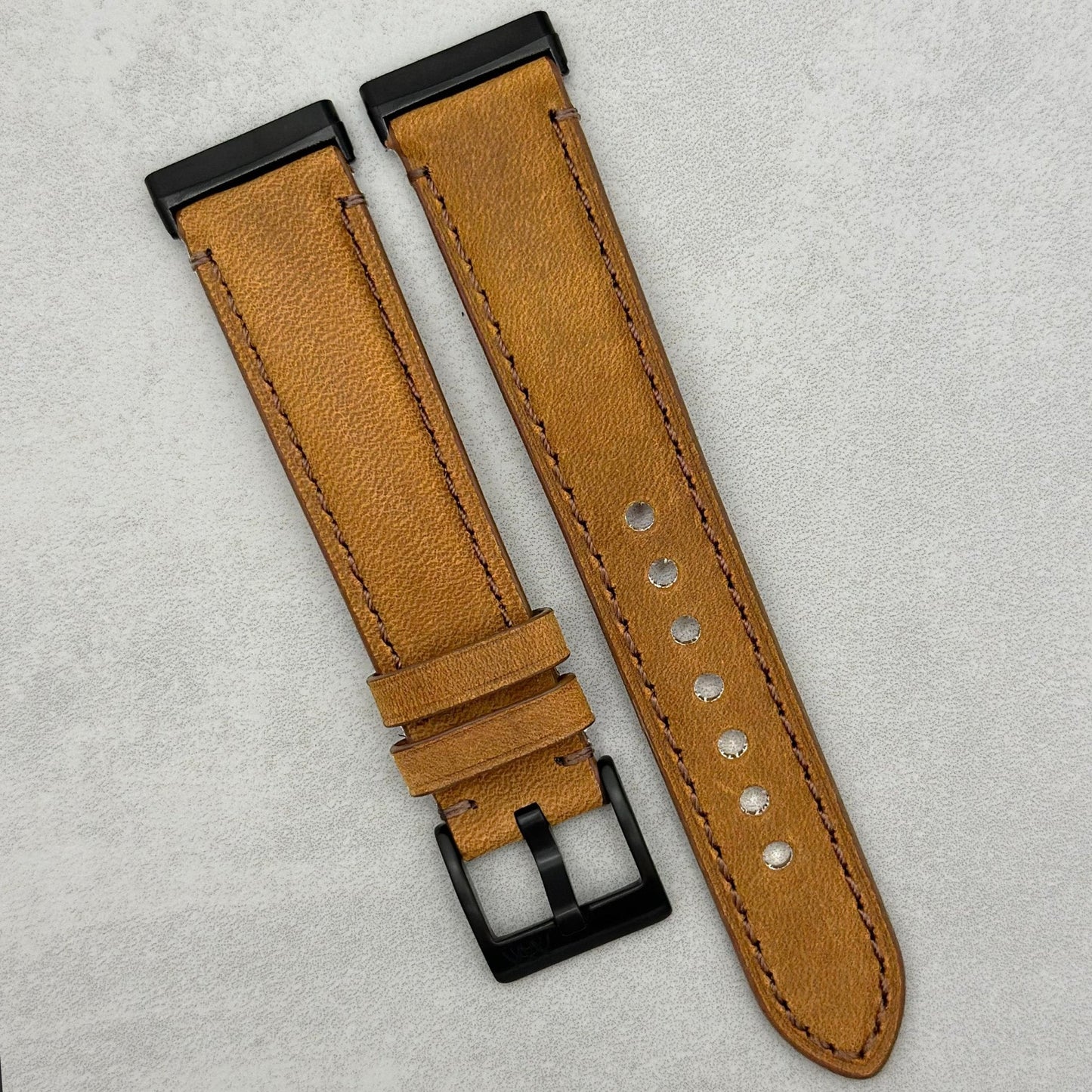 The Austin: Tan Brown Full Grain Leather Fitbit Versa/Sense Strap