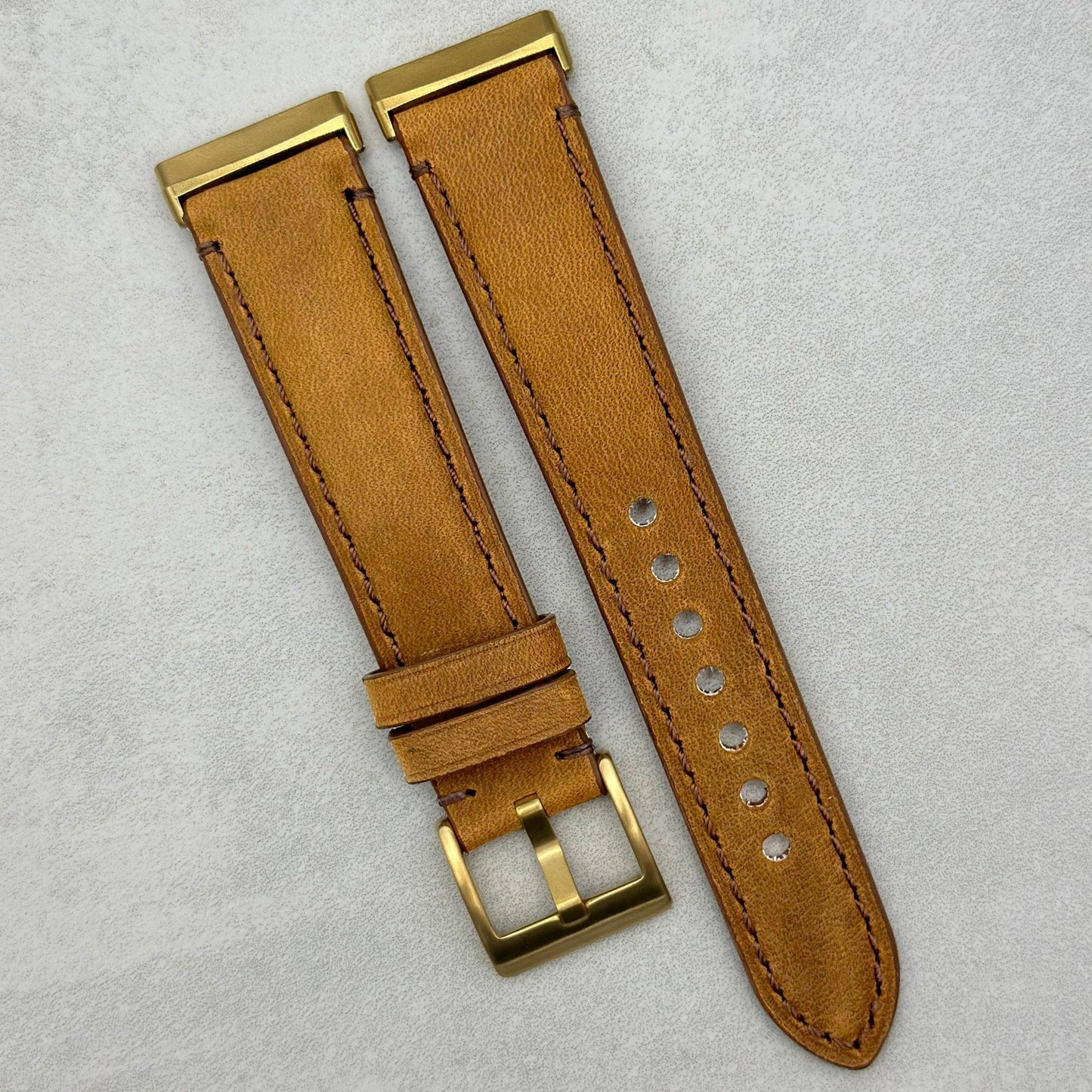 The Austin: Tan Brown Full Grain Leather Fitbit Versa/Sense Strap