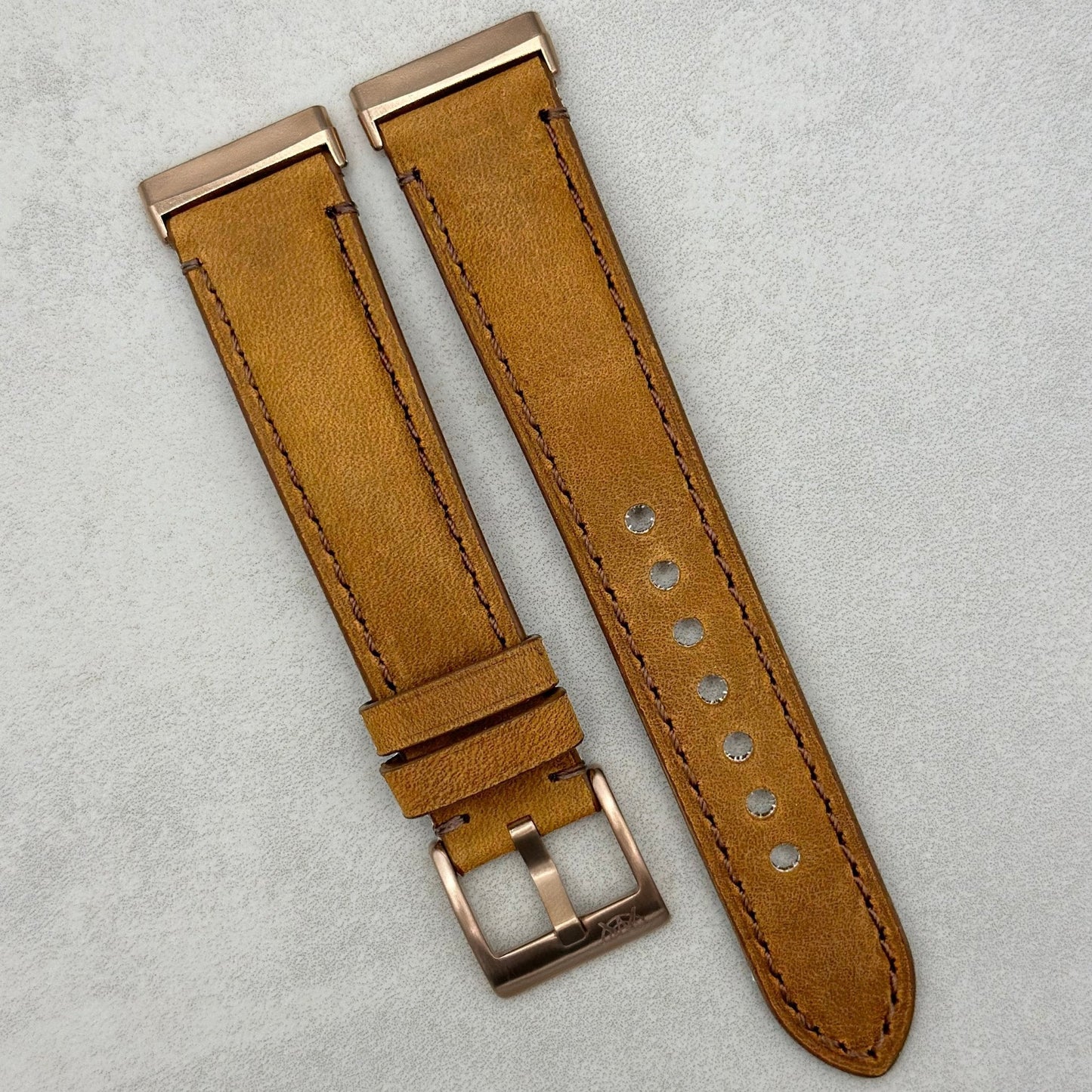 The Austin: Tan Brown Full Grain Leather Fitbit Versa/Sense Strap