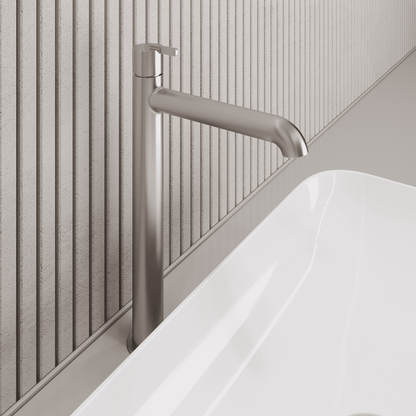 Lia Top Mount Tall Basin Mixer - Brushed Steel