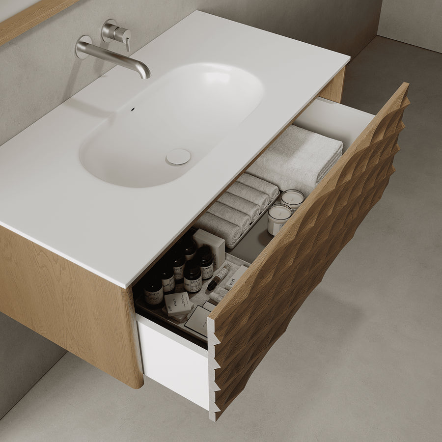 Haven Real Oak 1000mm Vanity Unit - Single Drawer with Single Basin
