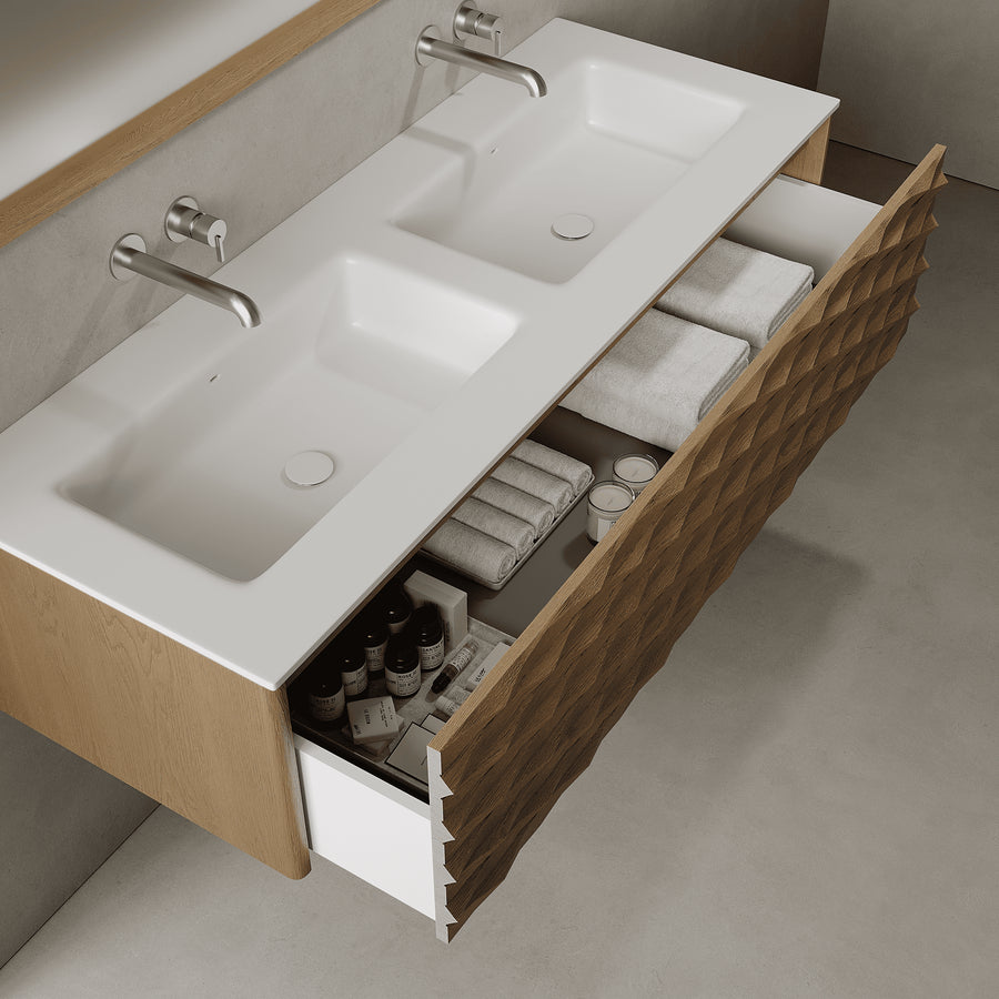 Haven Real Oak 1400mm Vanity Unit - Single Drawer with Double Basin