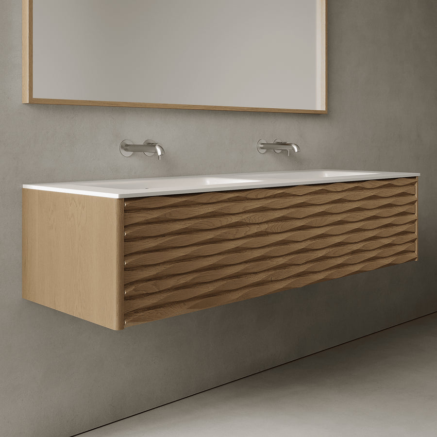 Haven Real Oak 1500mm Vanity Unit - Single Drawer with Double Basin