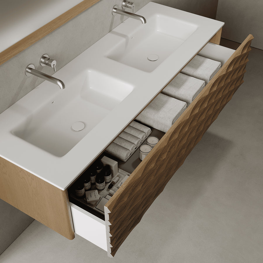 Haven Real Oak 1500mm Vanity Unit - Single Drawer with Double Basin