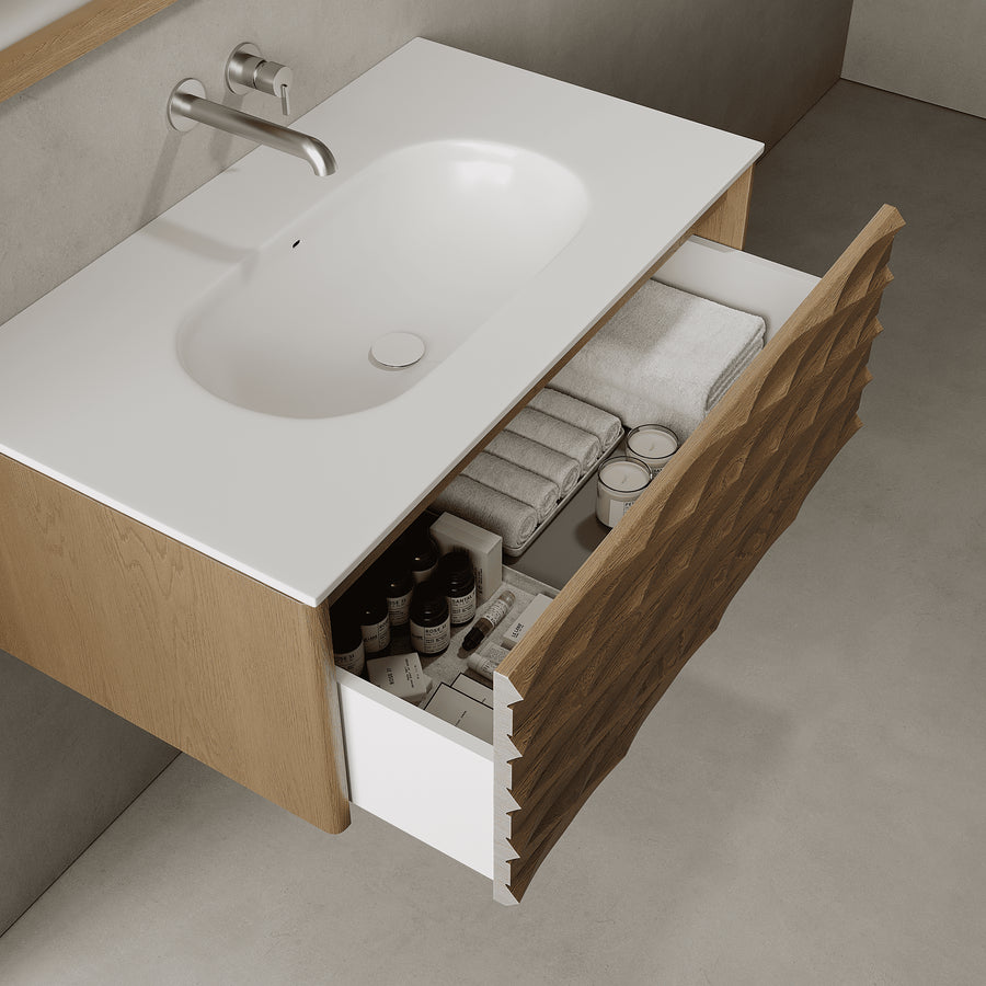 Haven Real Oak 900mm Vanity Unit - Single Drawer with Single Basin