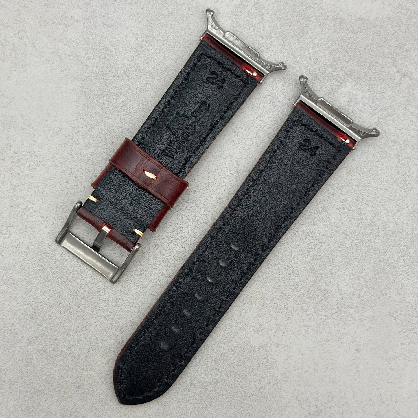 The Berlin: Cracked Burgundy Padded Leather Samsung Galaxy Watch Ultra Strap