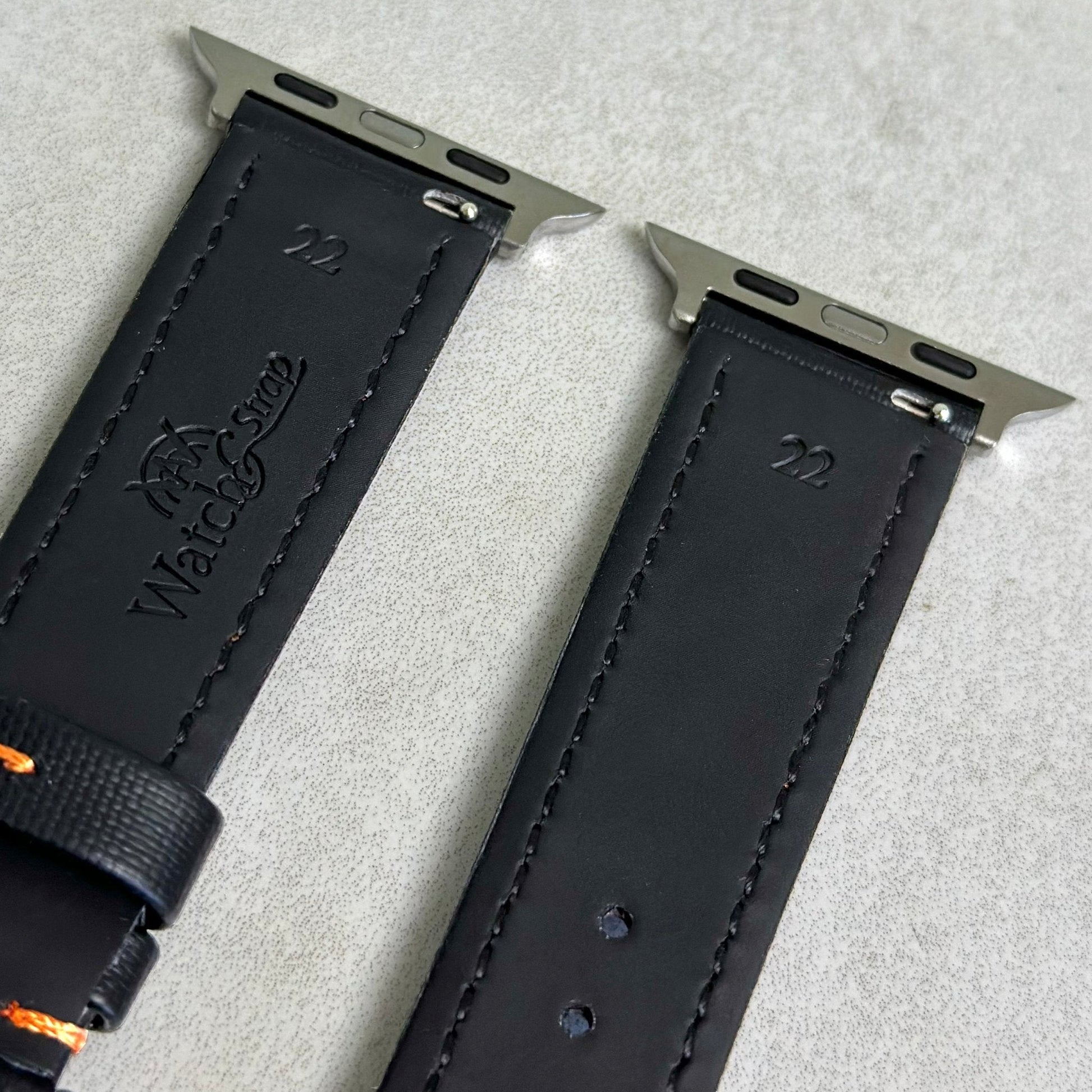 Rear top of the Bermuda jet black and orange sail cloth watch strap. Watch And Strap