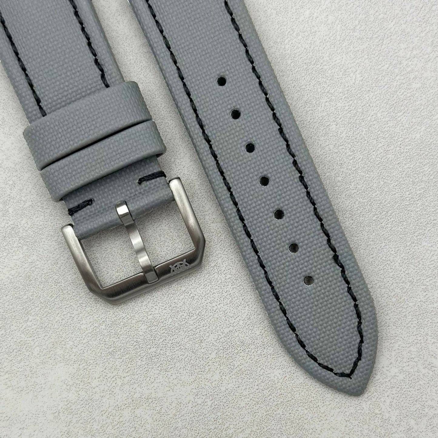 The Bermuda: Grey Sail Cloth Apple Watch Strap With Contrast Black Stitching